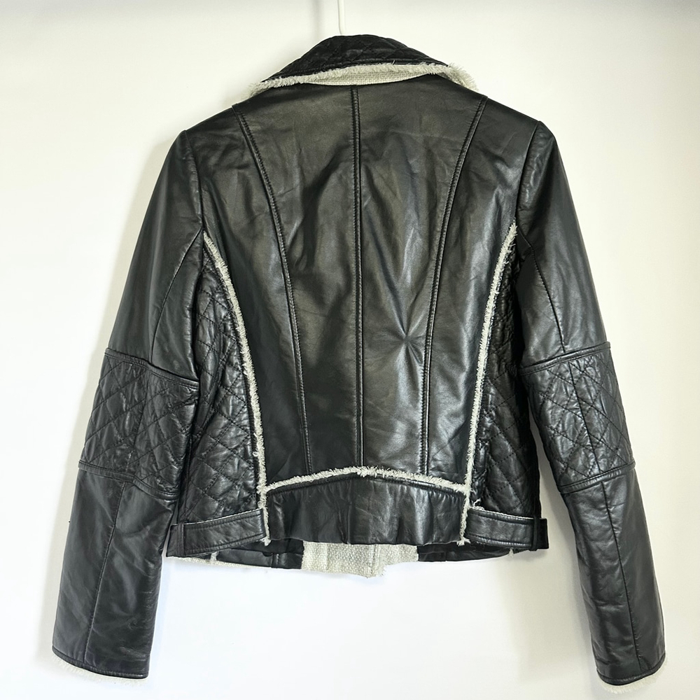 ELLASSAY FIRST Lambskin Leather Tweed BLACK Quilted MOTO Biker JACKET WOMENS M - Picture 8 of 13